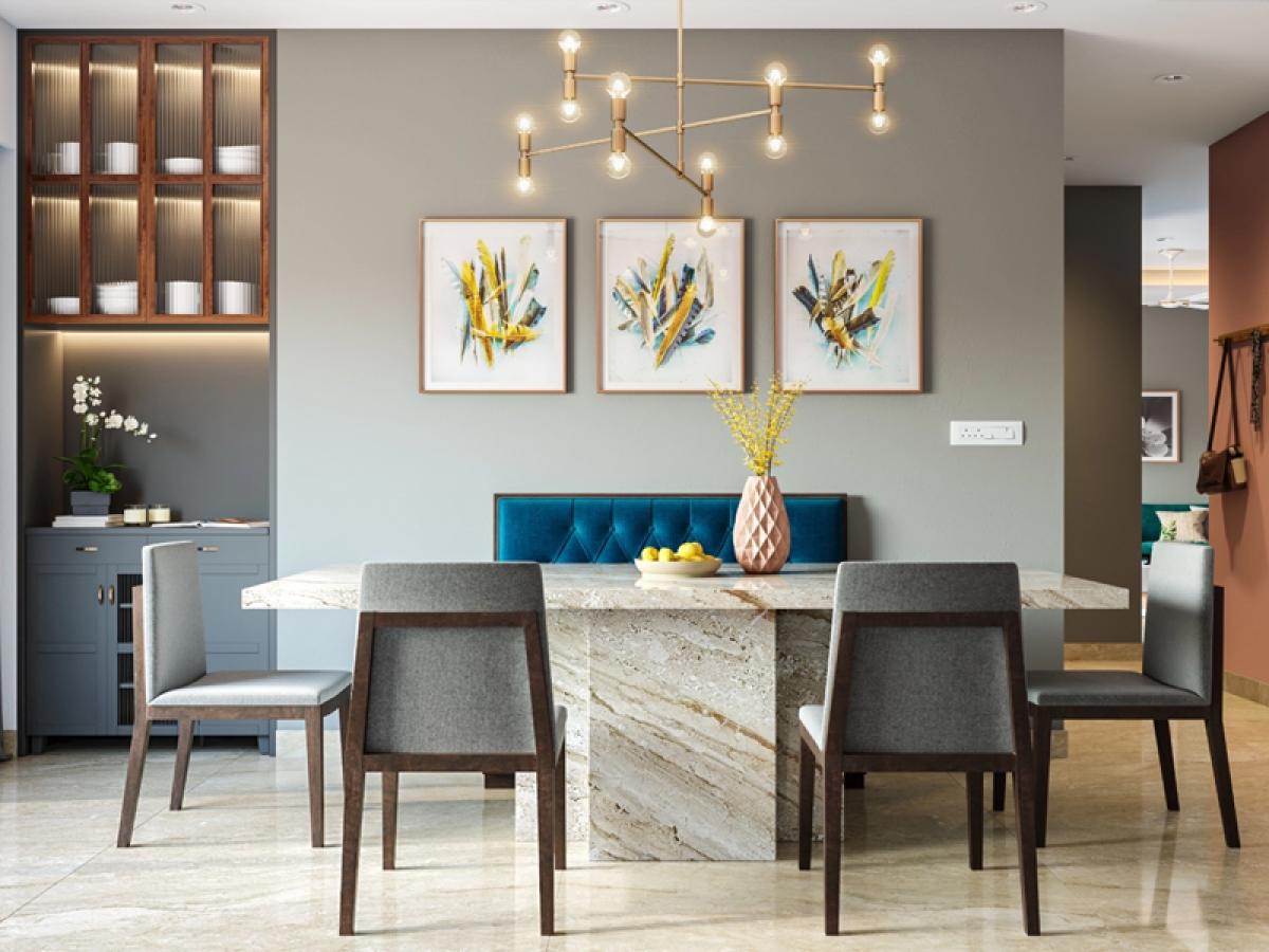 Contemporary Dining Room Design With Grey Walls