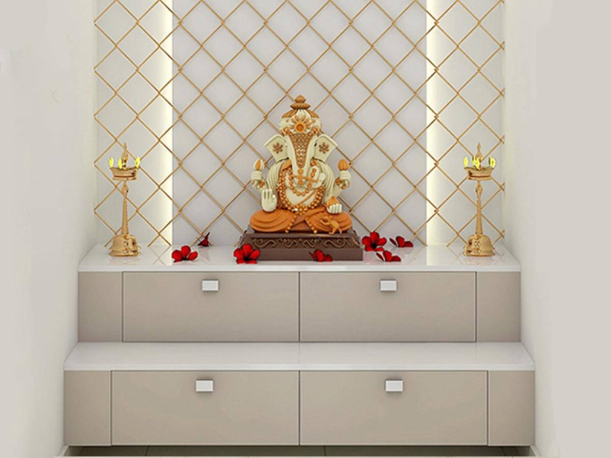 Modern Mandir Design With Ample Storage